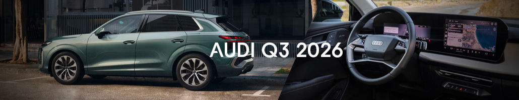 Audi Q3 2026 et vue de son tableau de bord.